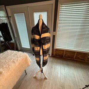 Karen Millen Black and Cream Striped Knit Coat